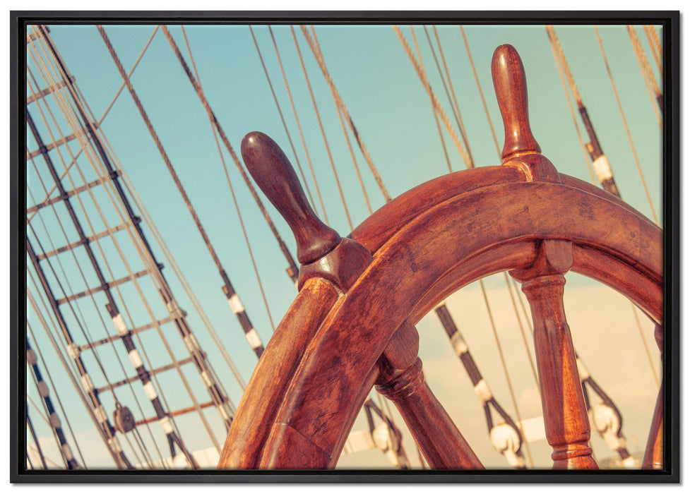 Steuerrad auf dem Schiff auf Leinwandbild gerahmt Größe 100x70