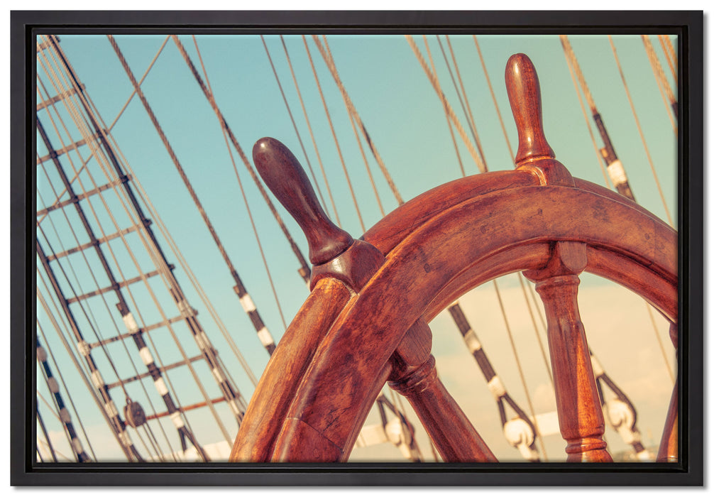 Steuerrad auf dem Schiff auf Leinwandbild gerahmt Größe 60x40