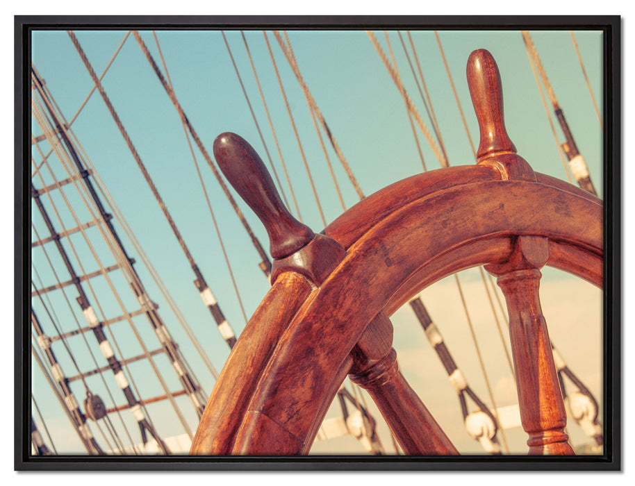 Steuerrad auf dem Schiff auf Leinwandbild gerahmt Größe 80x60