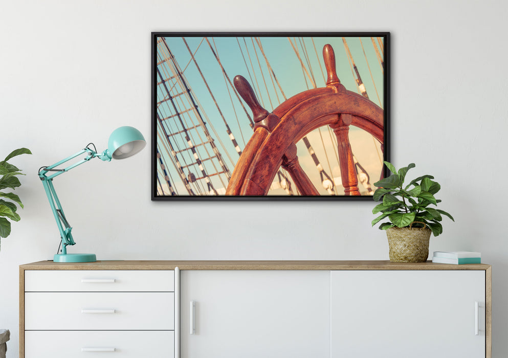 Steuerrad auf dem Schiff auf Leinwandbild gerahmt verschiedene Größen im Wohnzimmer