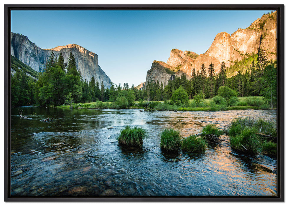 Fluss in den Bergen auf Leinwandbild gerahmt Größe 100x70