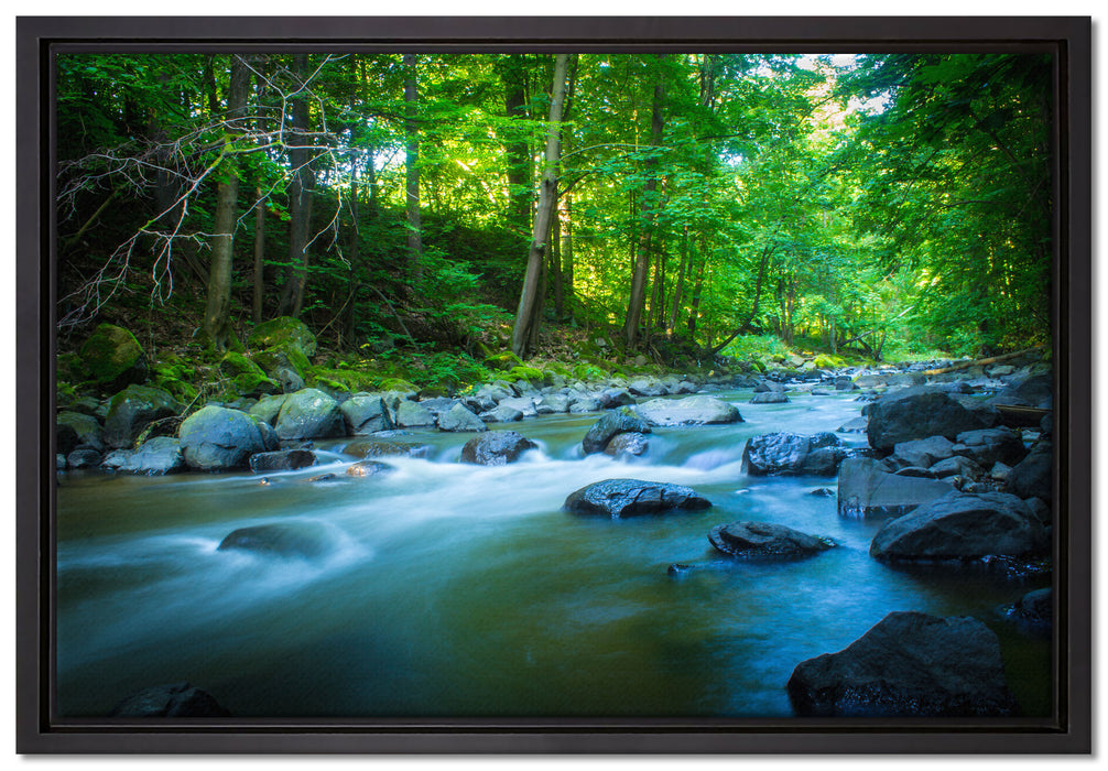 Fluss mit Steinen auf Leinwandbild gerahmt Größe 60x40