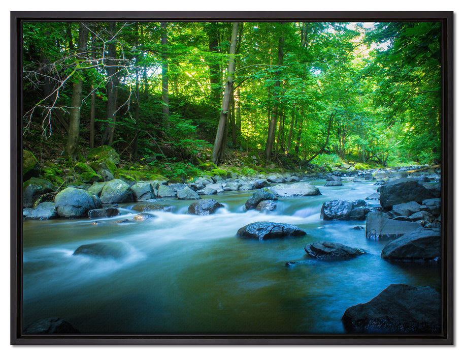 Fluss mit Steinen auf Leinwandbild gerahmt Größe 80x60