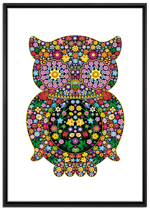 Eule aus Blumen Ornamenten auf Leinwandbild gerahmt Größe 100x70