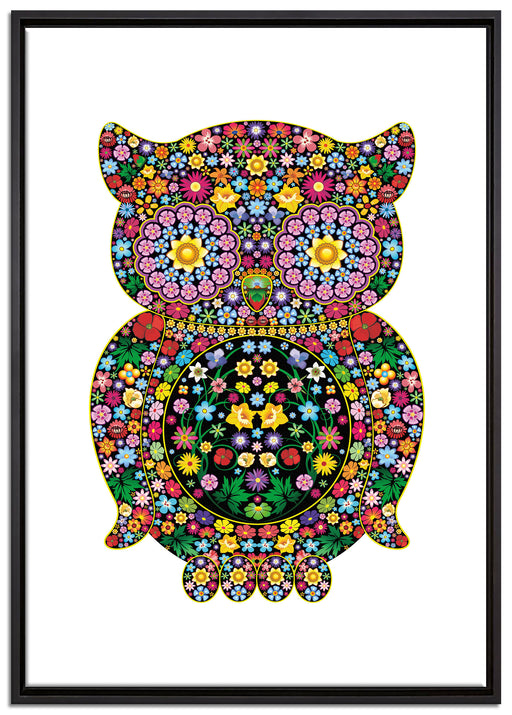Eule aus Blumen Ornamenten auf Leinwandbild gerahmt Größe 100x70
