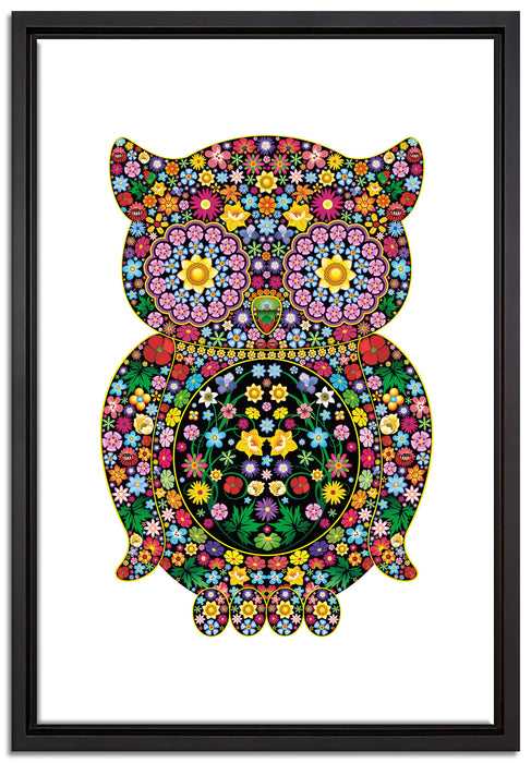 Eule aus Blumen Ornamenten auf Leinwandbild gerahmt Größe 60x40