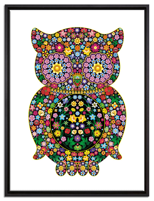 Eule aus Blumen Ornamenten auf Leinwandbild gerahmt Größe 80x60