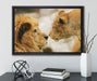 Verliebtes Löwenpaar auf Leinwandbild gerahmt mit Kirschblüten