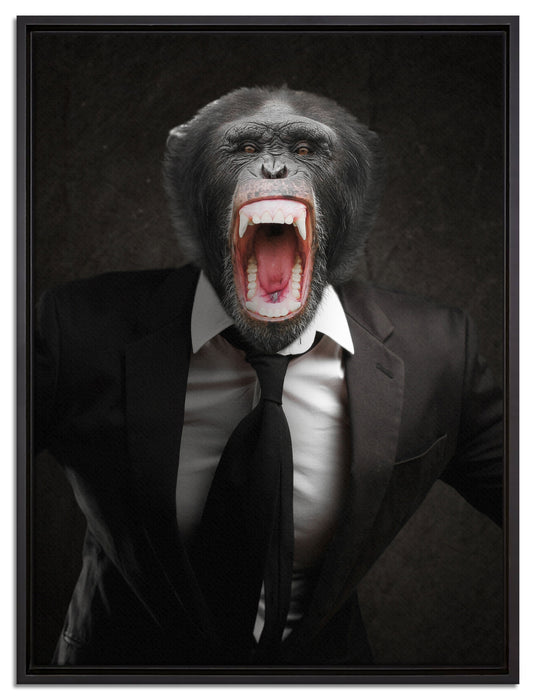 Wütender Affe im Anzug auf Leinwandbild gerahmt Größe 80x60