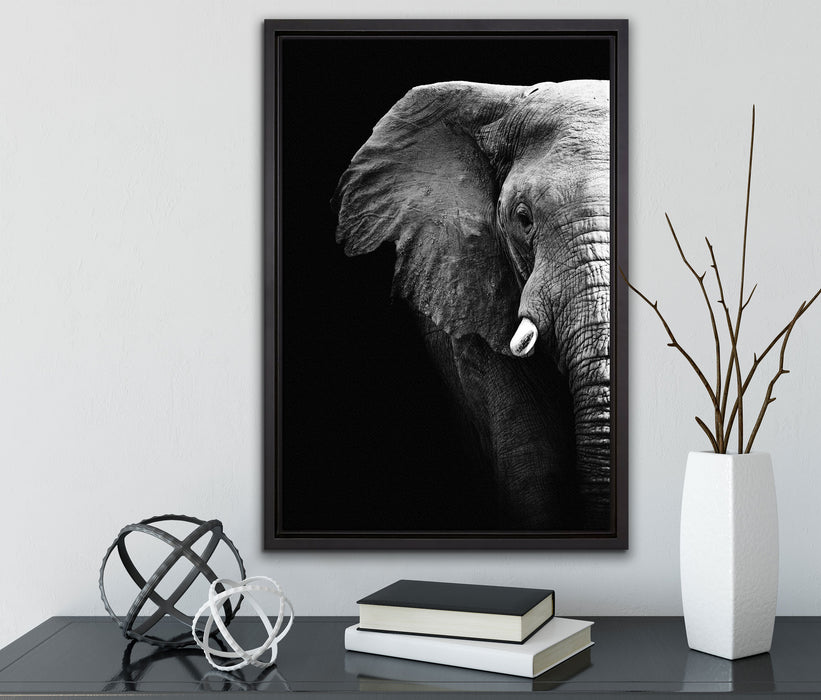 Elefant Porträt auf Leinwandbild gerahmt mit Kirschblüten