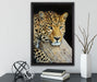 Ruhiger Leopard auf Leinwandbild gerahmt mit Kirschblüten