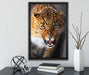 Fauchender Leopard auf Leinwandbild gerahmt mit Kirschblüten