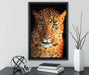 Stolzer Leopard auf Leinwandbild gerahmt mit Kirschblüten