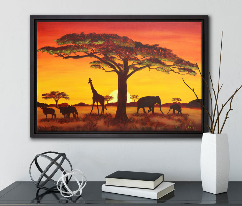 Savanne Kunst auf Leinwandbild gerahmt mit Kirschblüten