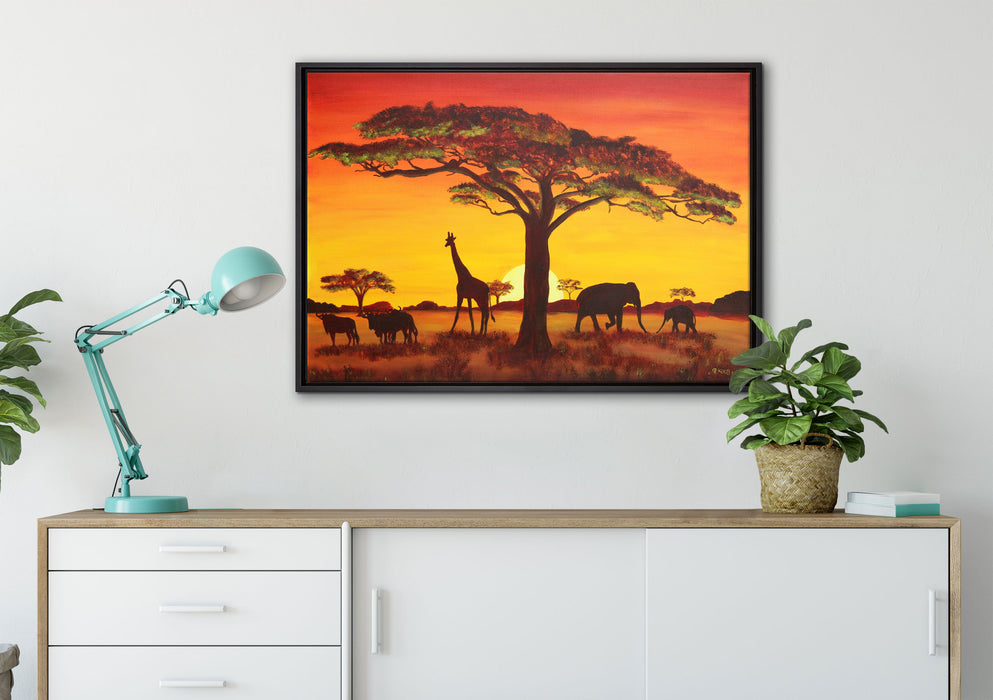 Savanne Kunst auf Leinwandbild gerahmt verschiedene Größen im Wohnzimmer