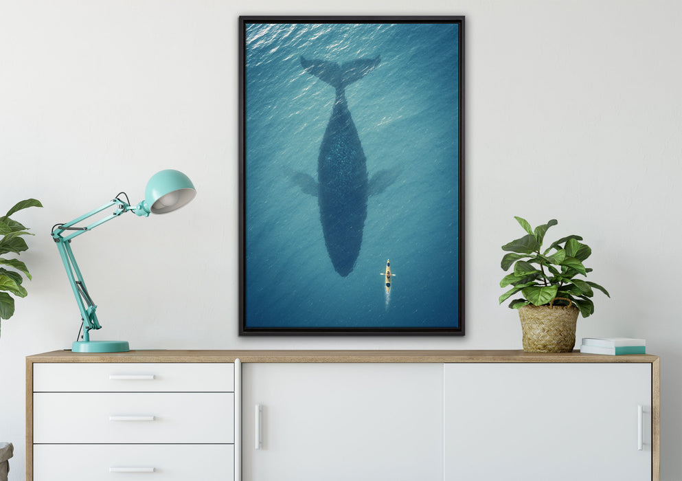 Riesiger Wal Schatten auf Leinwandbild gerahmt verschiedene Größen im Wohnzimmer