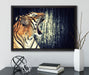 Brüllender Tiger auf Leinwandbild gerahmt mit Kirschblüten