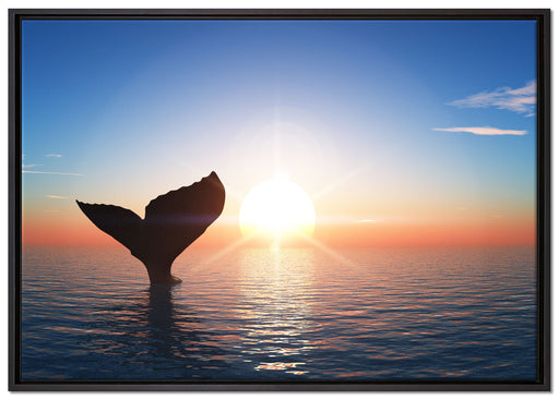 Walflosse im Sonnenuntergang auf Leinwandbild gerahmt Größe 100x70