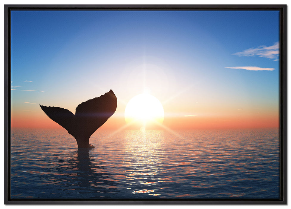 Walflosse im Sonnenuntergang auf Leinwandbild gerahmt Größe 100x70