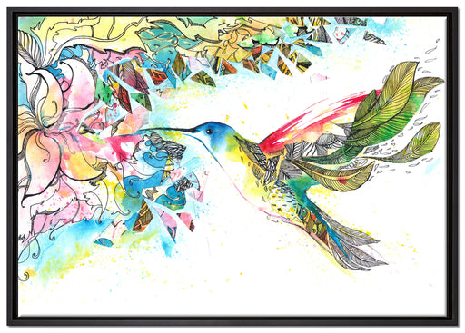Kolibri Kunst auf Leinwandbild gerahmt Größe 100x70