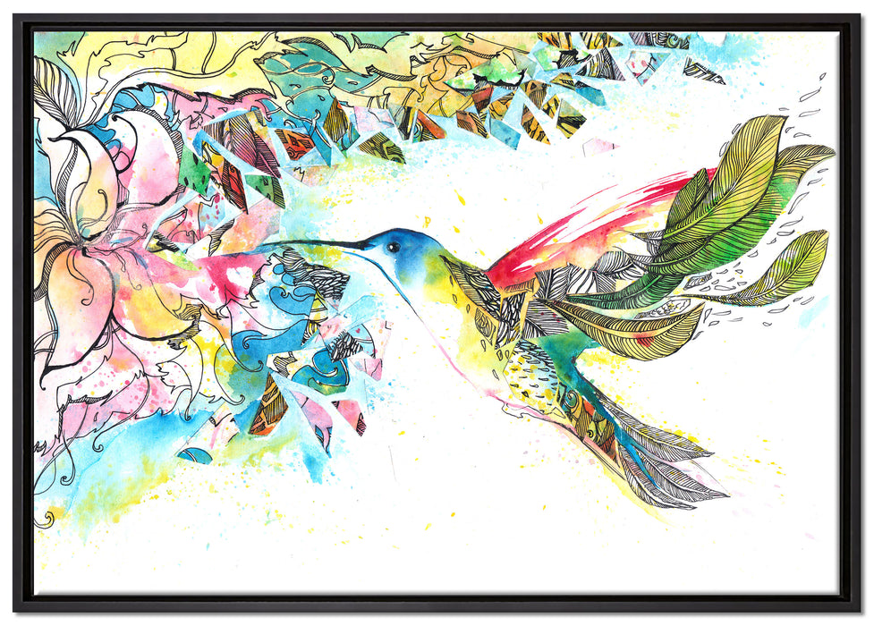 Kolibri Kunst auf Leinwandbild gerahmt Größe 100x70