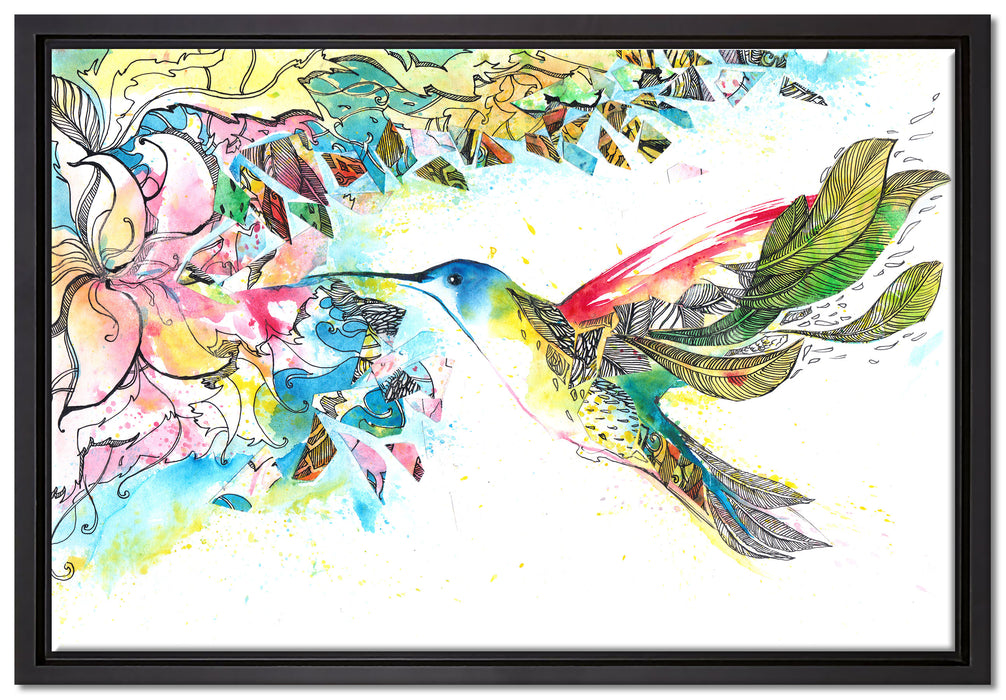 Kolibri Kunst auf Leinwandbild gerahmt Größe 60x40