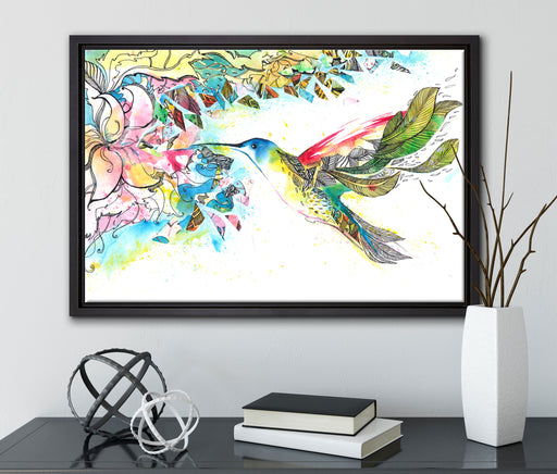 Kolibri Kunst auf Leinwandbild gerahmt mit Kirschblüten