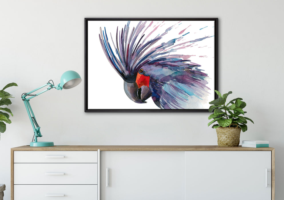 Exotischer Vogel Kunst auf Leinwandbild gerahmt verschiedene Größen im Wohnzimmer