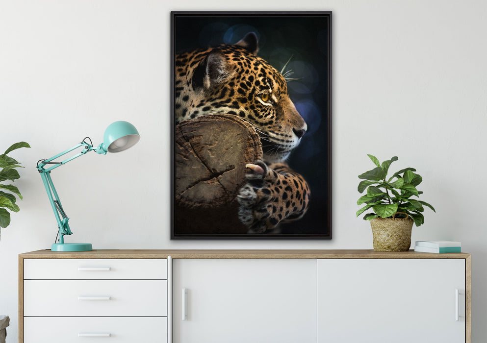 Wunderschöner Leopard auf Leinwandbild gerahmt verschiedene Größen im Wohnzimmer