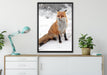 Fuchs im Schnee auf Leinwandbild gerahmt verschiedene Größen im Wohnzimmer
