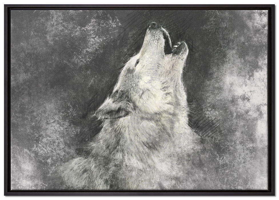 Heulender Wolf Kunst auf Leinwandbild gerahmt Größe 100x70