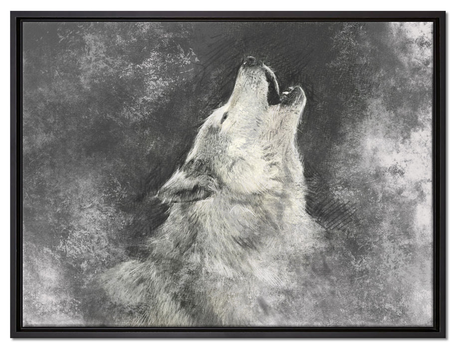 Heulender Wolf Kunst auf Leinwandbild gerahmt Größe 80x60