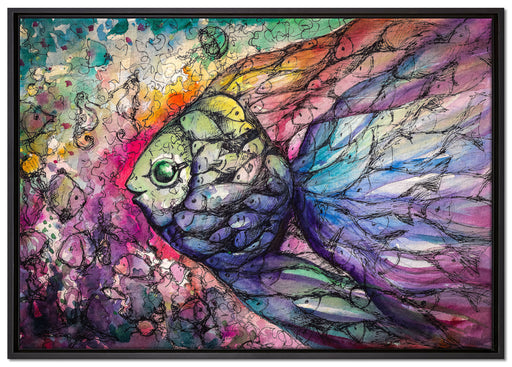 Bunte Fische Kunst auf Leinwandbild gerahmt Größe 100x70