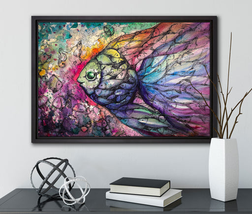Bunte Fische Kunst auf Leinwandbild gerahmt mit Kirschblüten