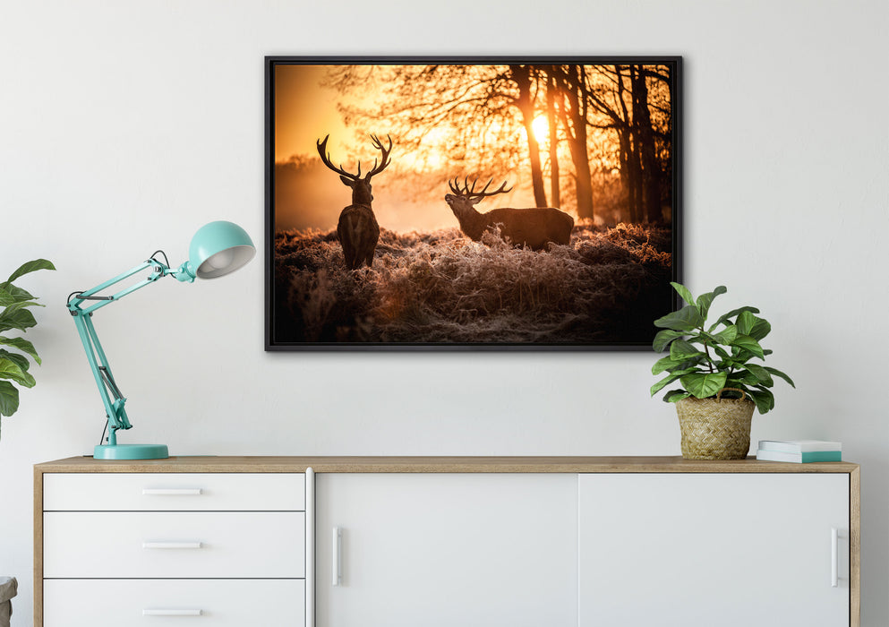 Hirsch Rivalen kämpfen auf Leinwandbild gerahmt verschiedene Größen im Wohnzimmer