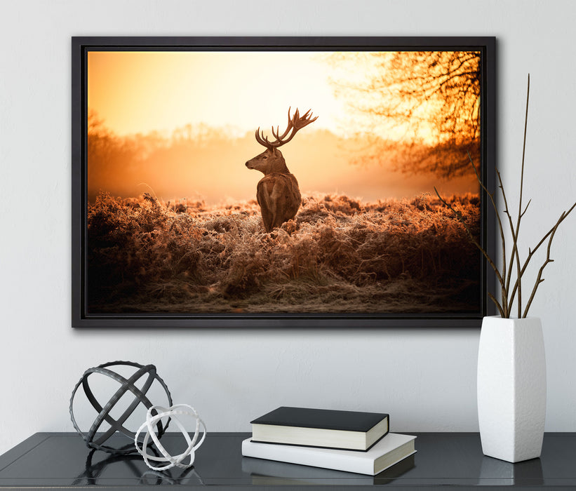 Stolzer Hirsch auf Leinwandbild gerahmt mit Kirschblüten