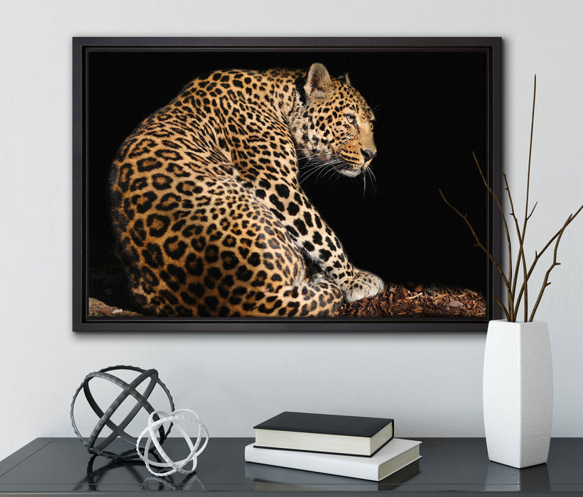 Anmutiger Leopard auf Leinwandbild gerahmt mit Kirschblüten