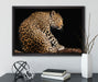 Anmutiger Leopard auf Leinwandbild gerahmt mit Kirschblüten