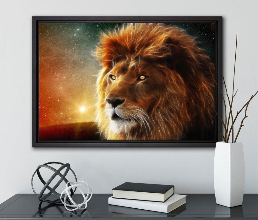 Löwe Abstrakt Art auf Leinwandbild gerahmt mit Kirschblüten