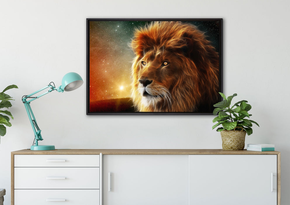 Löwe Abstrakt Art auf Leinwandbild gerahmt verschiedene Größen im Wohnzimmer