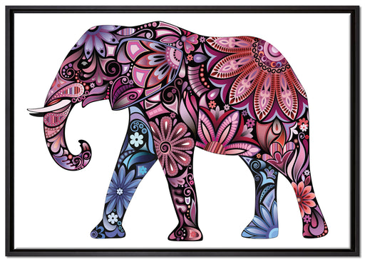 Elefant mit Ornamenten auf Leinwandbild gerahmt Größe 100x70