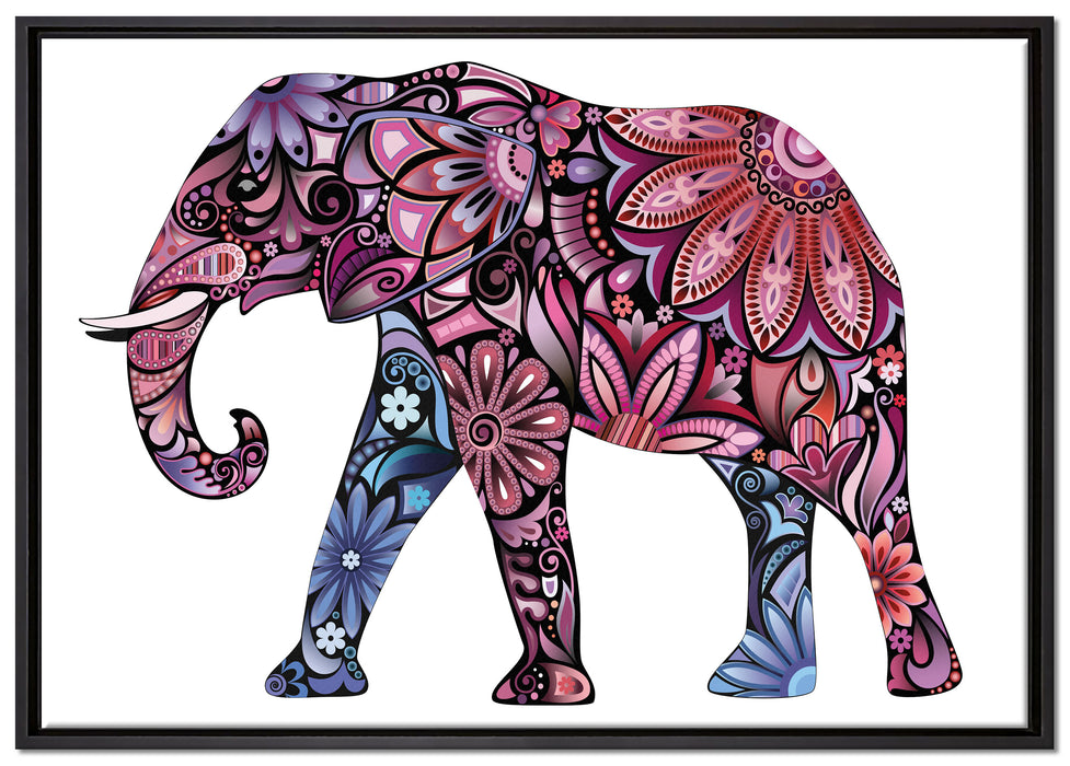 Elefant mit Ornamenten auf Leinwandbild gerahmt Größe 100x70