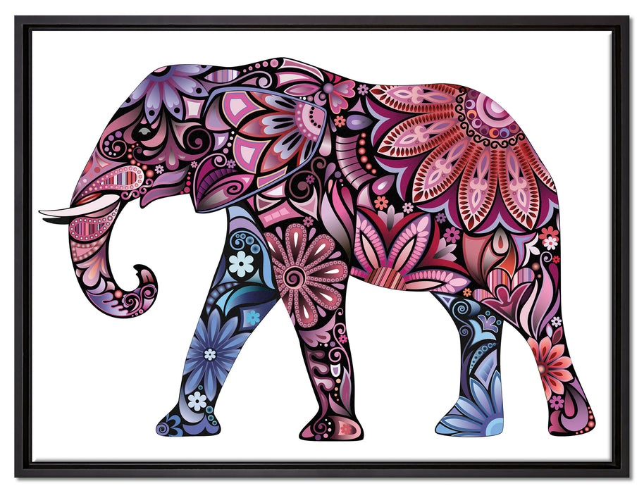 Elefant mit Ornamenten auf Leinwandbild gerahmt Größe 80x60