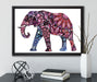 Elefant mit Ornamenten auf Leinwandbild gerahmt mit Kirschblüten