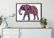 Elefant mit Ornamenten auf Leinwandbild gerahmt verschiedene Größen im Wohnzimmer