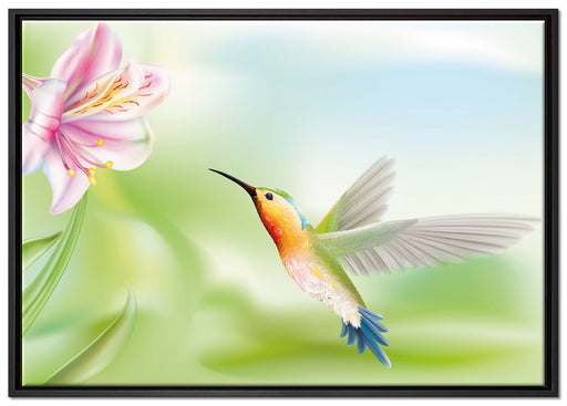 Wunderschöner Kolibri mit Blüte auf Leinwandbild gerahmt Größe 100x70