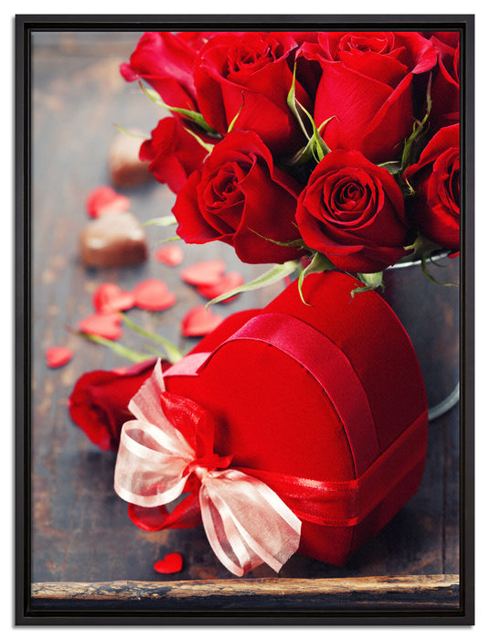 Rosen mit Herz auf Leinwandbild gerahmt Größe 80x60