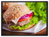 Köstlicher Hamburger auf Leinwandbild gerahmt Größe 80x60