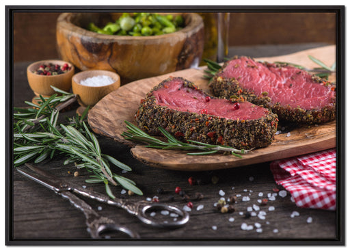 Leckeres Steak auf Leinwandbild gerahmt Größe 100x70