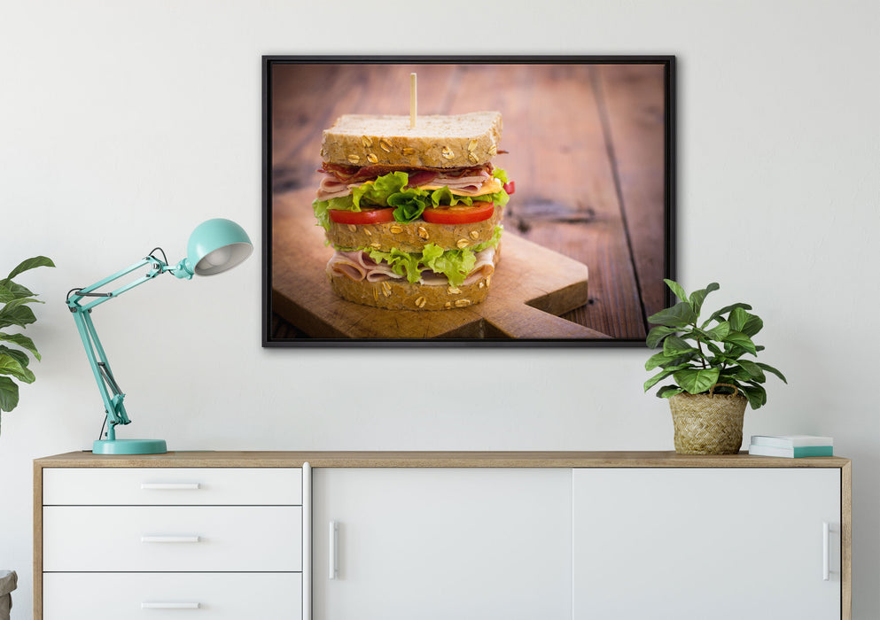 Doppeldecker Sandwich auf Leinwandbild gerahmt verschiedene Größen im Wohnzimmer
